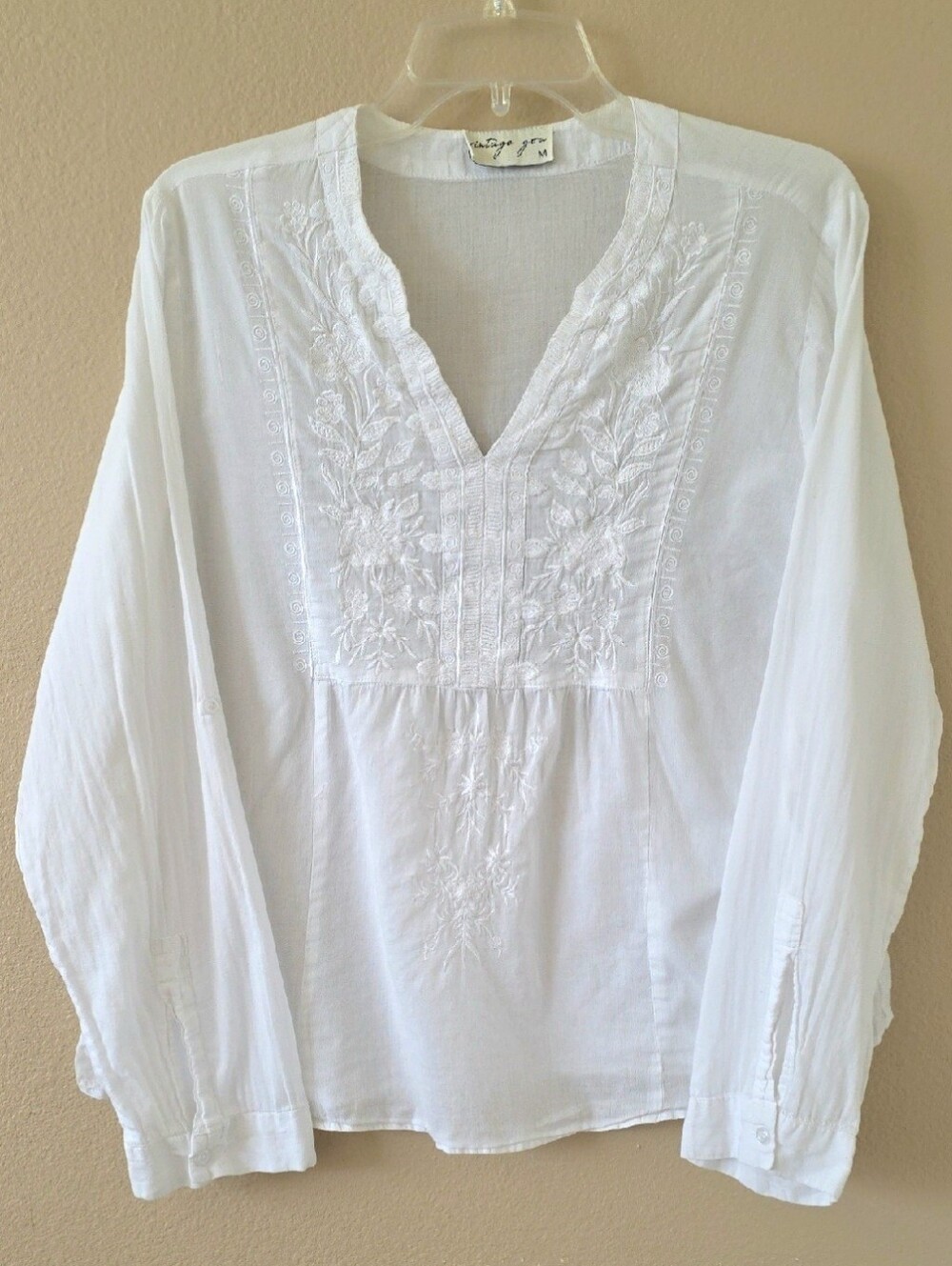 Vintage Goa Womens White Boho Embroidered Blouse Top - Size Medium